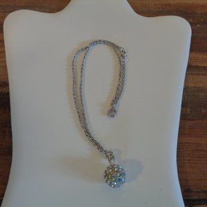 Silver-tone Palm Beach Crystal Disco Ball Pendant w/Chain